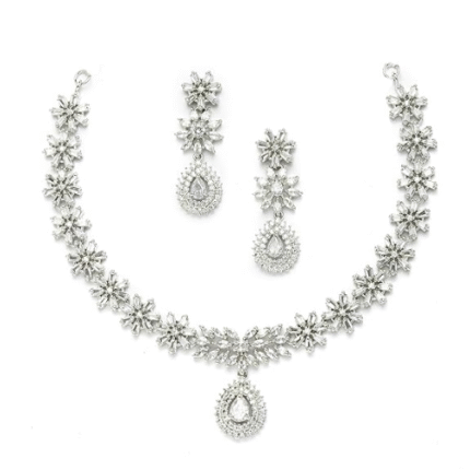 Floral Design White American Diamond Studded Jewellery Set